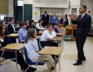 President Barack Obama speaks to schoolchildren