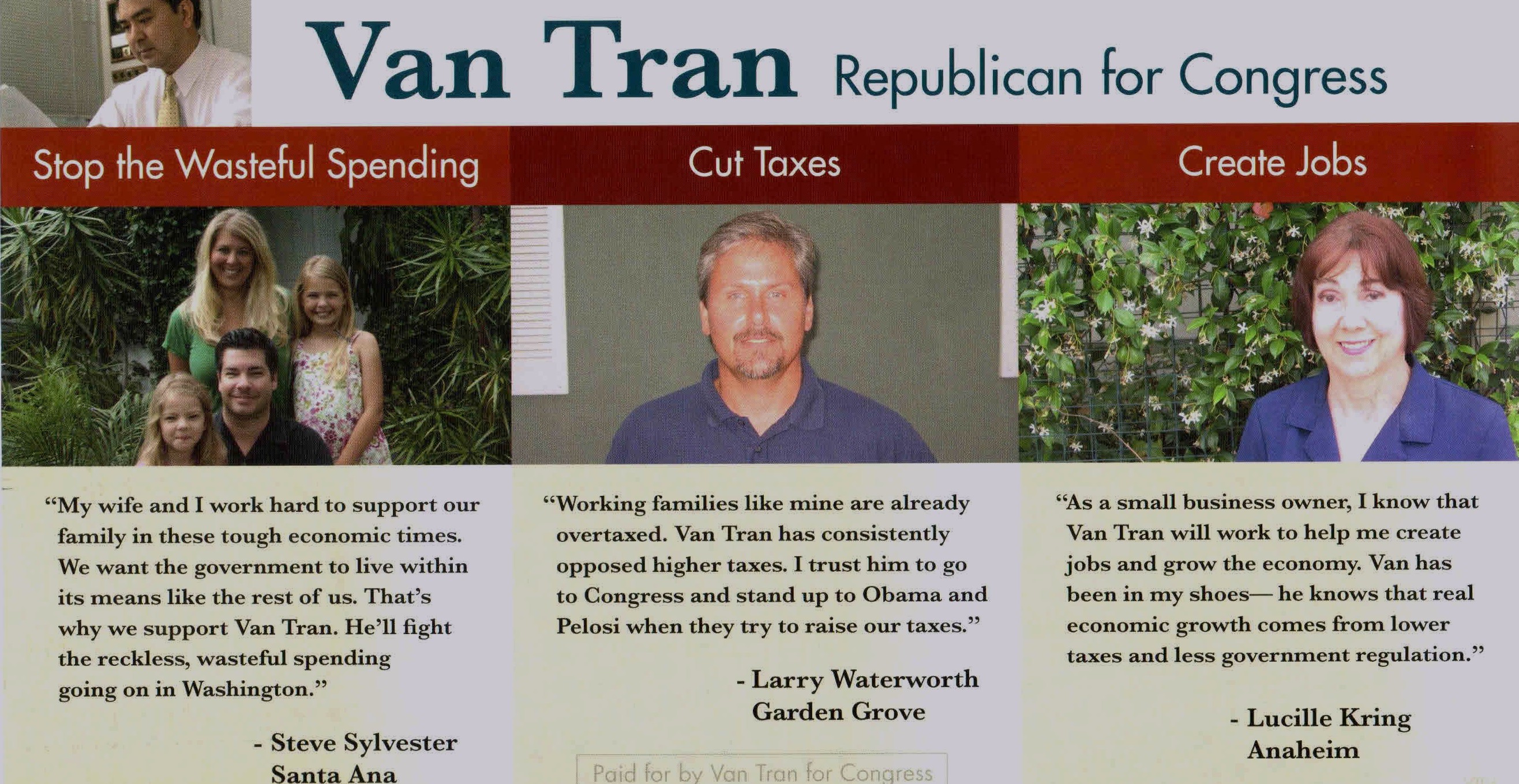 Leave it to Republican Assemblyman Van Tran to have no clue as to who lives in the 47th Congressional District.  Tran is running in the GOP primary in the 47th, […]